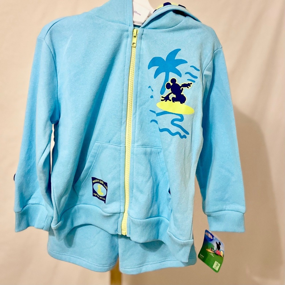 Disney Mickey Mouse Clubhouse Toddler Boys 4T Blue Surf Hoodie and Shorts Set